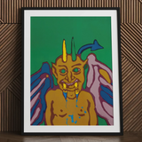 Rainbow Devil - Lanny Sommese Art Print / Canvas Framed Pop Art Depiction Horned Winged Demon Vibrant Lanny Sommese Builds, Rainbow Devil,