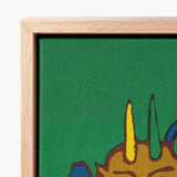 Rainbow Devil - Lanny Sommese Art Print / Canvas Vibrant Green Painting Bold Stylized Yellow Blue Builds, Horned Trickster Grins Prints