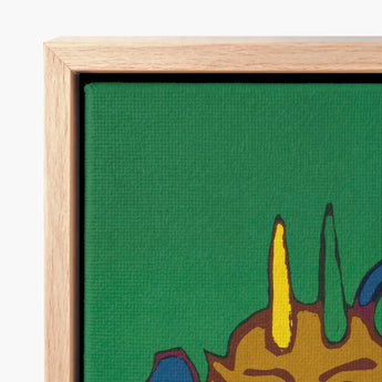 Rainbow Devil - Lanny Sommese Art Print / Canvas Vibrant Green Painting Bold Stylized Yellow Blue Builds, Horned Trickster Grins Prints