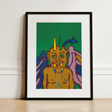 Rainbow Devil - Lanny Sommese Art Print / Canvas Vibrant Stylized Illustration Horned Demon Green Eyes Blue Lanny Sommese Builds, Rainbow