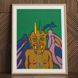 Rainbow Devil - Lanny Sommese Fine Art Print, 24x32’’ / 61x81cm / Natural Frame / 2’’ Matboard, Framed Colorful Illustration Horned Winged