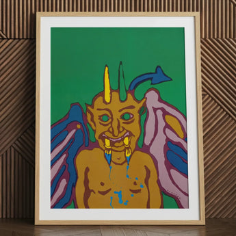 Rainbow Devil - Lanny Sommese Fine Art Print, 24x32’’ / 61x81cm / Natural Frame / 2’’ Matboard, Framed Colorful Illustration Horned Winged