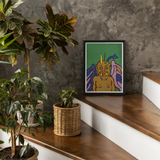 Rainbow Devil - Lanny Sommese Fine Art Print, Framed Colorful Cartoon-style Artwork Horned Creature