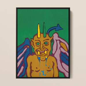 Rainbow Devil - Lanny Sommese Framed Canvas, 12x16’’ / 31x41cm / Black Floating Frame, Framed Painting Yellow Demon Horns Wings