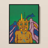 Rainbow Devil - Lanny Sommese Framed Canvas, 12x16’’ / 31x41cm / Black Floating Frame, Framed Painting Yellow Demon Horns Wings