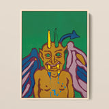 Rainbow Devil - Lanny Sommese Framed Canvas, 12x16’’ / 31x41cm / Natural Floating Frame, Vibrantly Colored Framed Painting Horned Winged