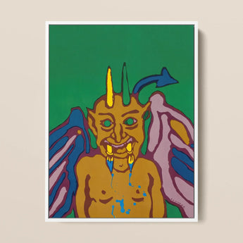 Rainbow Devil - Lanny Sommese Framed Canvas, 12x16’’ / 31x41cm / White Floating Frame, Colorful Framed Painting Devil Horns Wings
