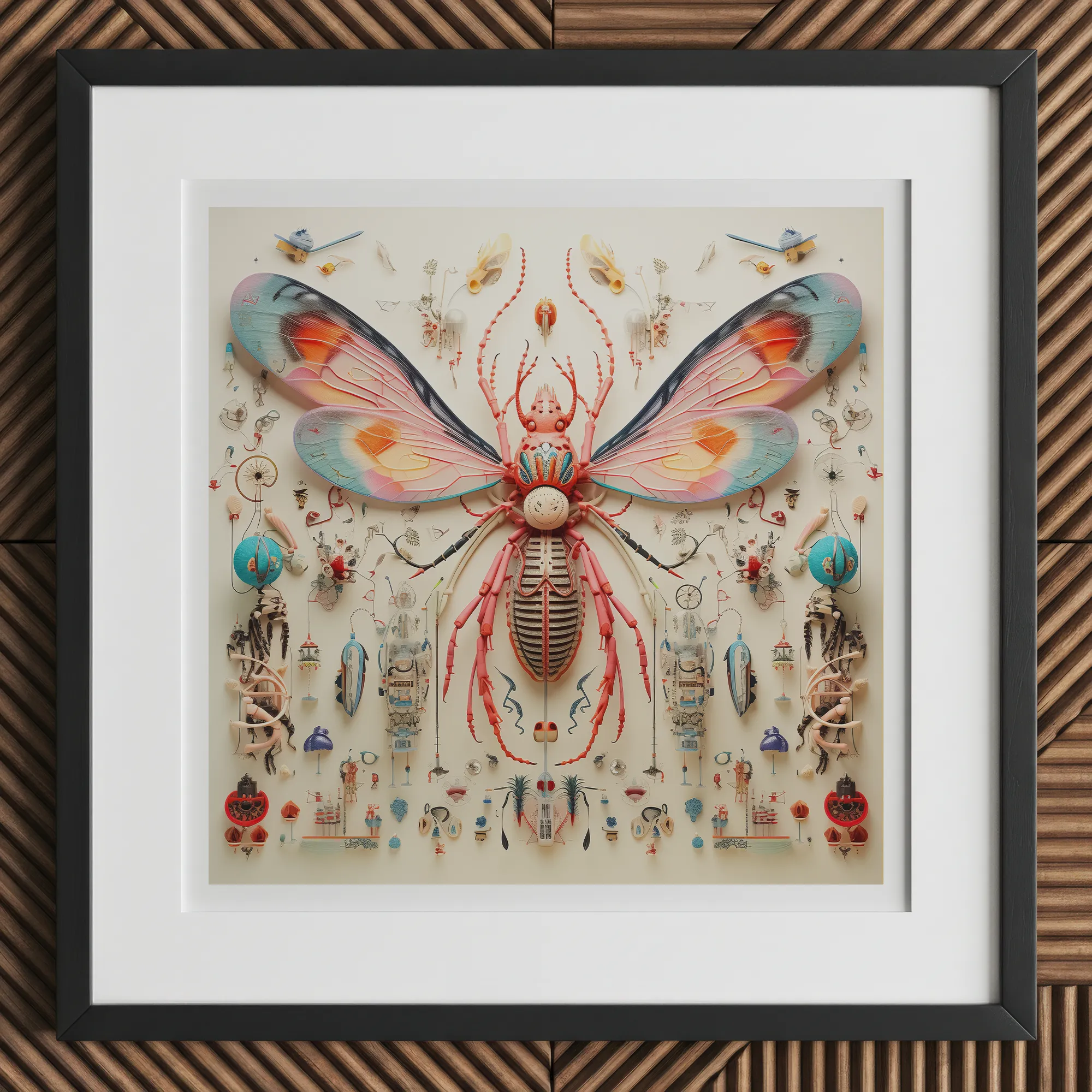 Rainbow Rover - Alien Species Taxonomy Art Print, 12x12’’ / 31x31cm / Black Frame, Framed Surreal Entomological Artwork