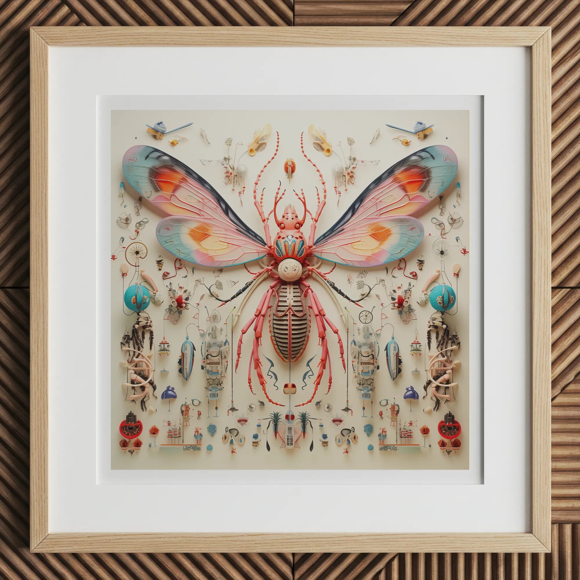 Rainbow Rover - Alien Species Taxonomy Art Print, 12x12’’ / 31x31cm / Natural Frame, Framed Entomological Illustration Butterfly-like