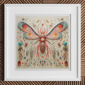 Rainbow Rover - Alien Species Taxonomy Art Print, 12x12’’ / 31x31cm / White Frame / 2’’ Matboard, Colorful Symmetrical Insect Artwork