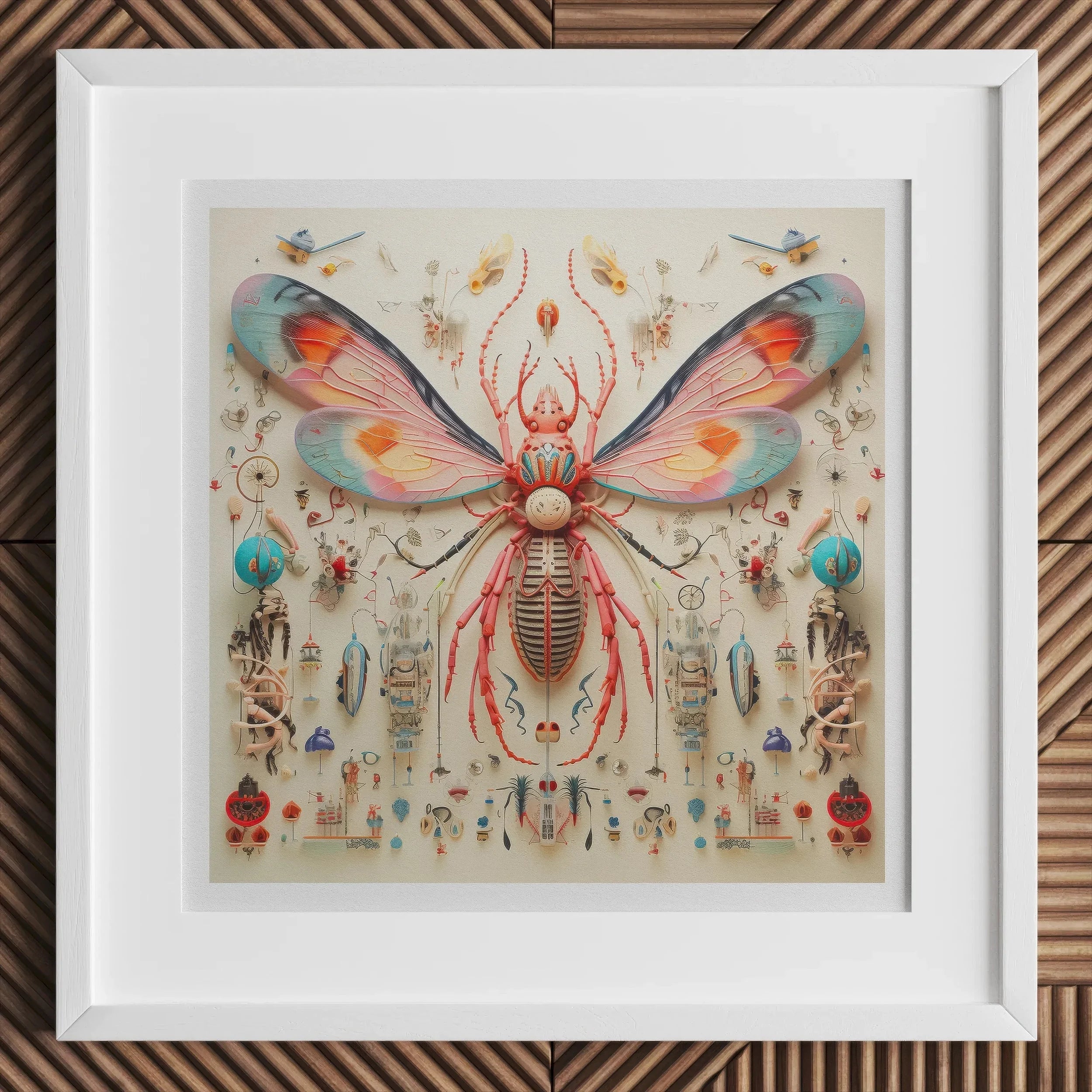 Rainbow Rover Alien Species Taxonomy Art Print, Colorful Symmetrical Insect Artwork Winged Creature Intricate Patterns