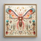 Rainbow Rover - Alien Species Taxonomy Framed Canvas, 12x12’’ / 31x31cm / Natural Floating Frame, Framed Mixed-media Artwork Stylized