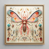 Rainbow Rover - Alien Species Taxonomy Framed Canvas, 12x12’’ / 31x31cm / Natural Floating Frame, Framed Mixed-media Artwork Stylized