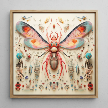 Rainbow Rover - Alien Species Taxonomy Framed Canvas, 12x12’’ / 31x31cm / Natural Floating Frame, Framed Mixed-media Artwork Stylized