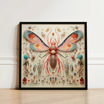 Vibrant Intricately Detailed Papercraft Insect Sculpture Translucent Wings Rainbow Rover, Alien Species Taxonomy, Xenobiological Artistry