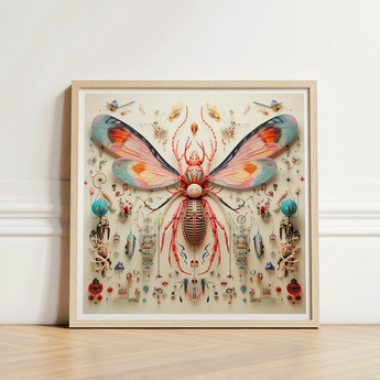 Vibrant Intricately Detailed Papercraft Insect Artwork Translucent Wings Rainbow Rover, Alien Species Taxonomy, Xenobiological Artistry