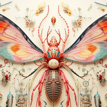 Rainbow Rover - Surreal Alien Taxonomy Art Print / Canvas Vibrant Intricately Designed Pink Orange Insect Sculpture Translucent Rainbow