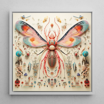 Rainbow Rover - Surreal Alien Taxonomy Art Print / Canvas Vibrant Intricately Detailed Insect Sculpture Translucent Wings Orange Rainbow