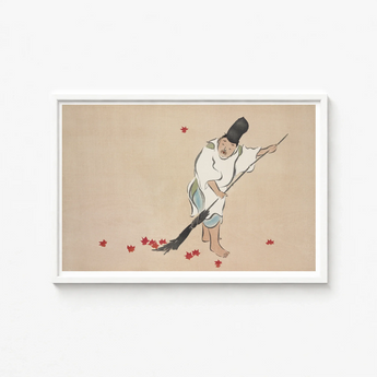 Framed Artwork Traditional East Asian Figure White Robes Kamisaka Sekka’s Raking, Print, Sekka Art