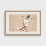 Raking - Kamisaka Sekka Meiji Woodblock Art Print / Canvas Framed Artwork Traditional Japanese Figure Red Maple Leaves Sekka’s, Prints