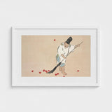 Raking - Kamisaka Sekka Meiji Woodblock Art Print / Canvas Framed Artwork Traditional Japanese Figure White Robes Red Sekka’s, Prints