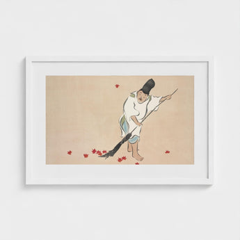 Raking - Kamisaka Sekka Meiji Woodblock Art Print / Canvas Framed Artwork Traditional Japanese Figure White Robes Red Sekka’s, Prints