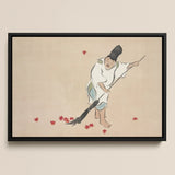 Raking - Kamisaka Sekka Meiji Woodblock Art Print / Canvas Black-framed Artwork Traditional Japanese Figure White Robes Red Sekka’s, Prints