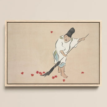 Raking - Kamisaka Sekka Meiji Woodblock Art Print / Canvas Framed Artwork Traditional Japanese Figure White Robes Black Sekka’s, Prints