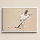 Raking - Kamisaka Sekka Meiji Woodblock Art Print / Canvas Framed Artwork Traditional Japanese Figure White Robes Red Sekka’s, Prints