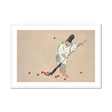 Raking - Kamisaka Sekka Meiji Woodblock Art Print, Figure Traditional Asian Clothing Sweeps Red Maple Leaves