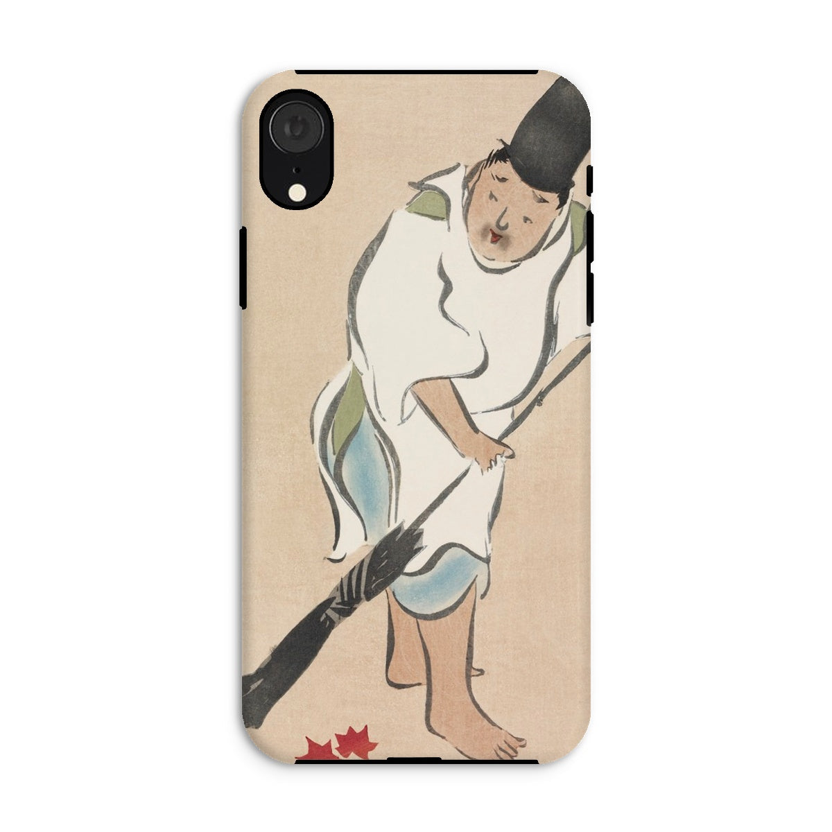 Raking Kamisaka Sekka Rinpa Art Iphone Case, Xr / Matte, Phone Case Artistic Illustration Person Red Leaves Broom