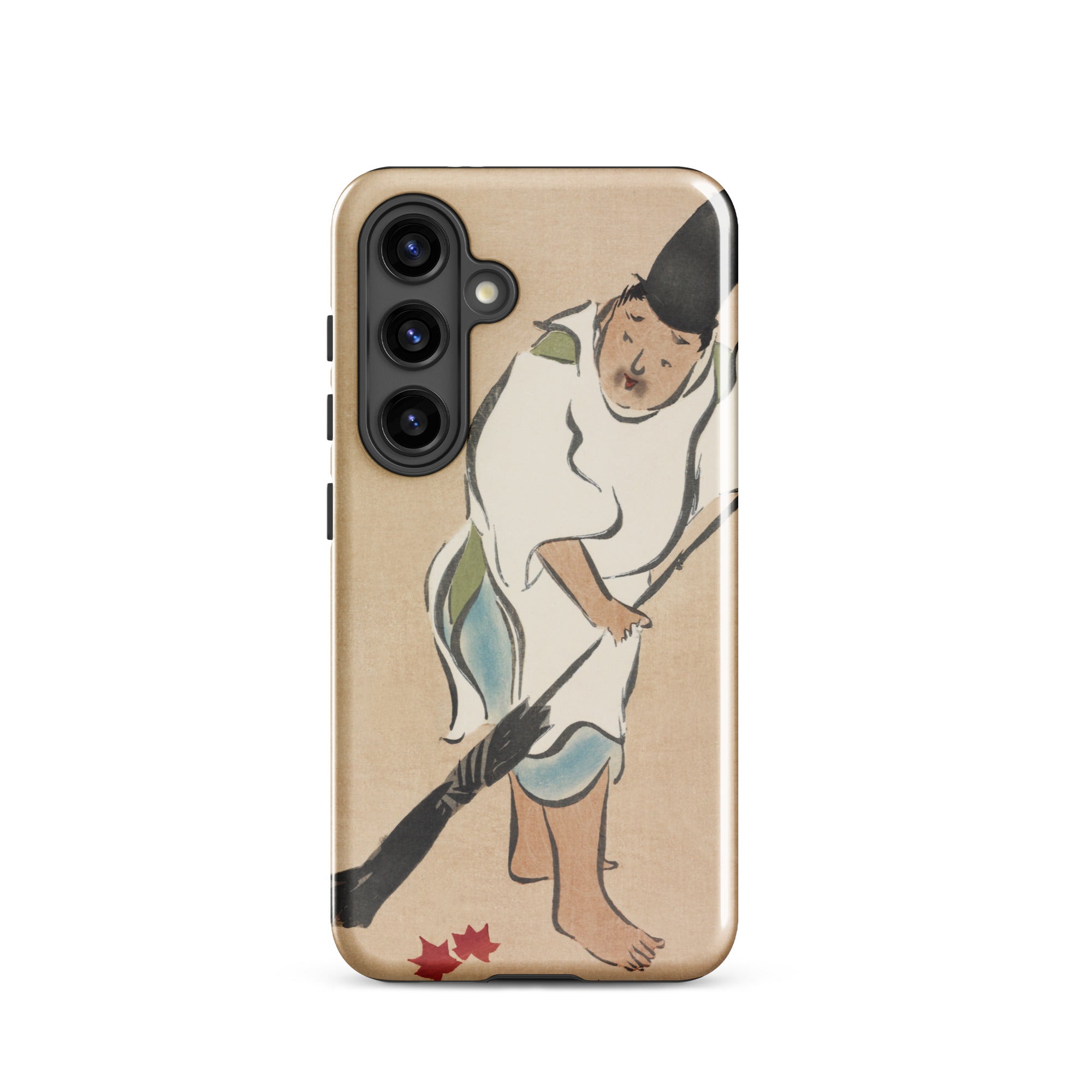 Raking Kamisaka Sekka Rinpa Art Samsung Case, Galaxy S24 / Matte, Smartphone Case Traditional Japanese Painting Man Broom Red