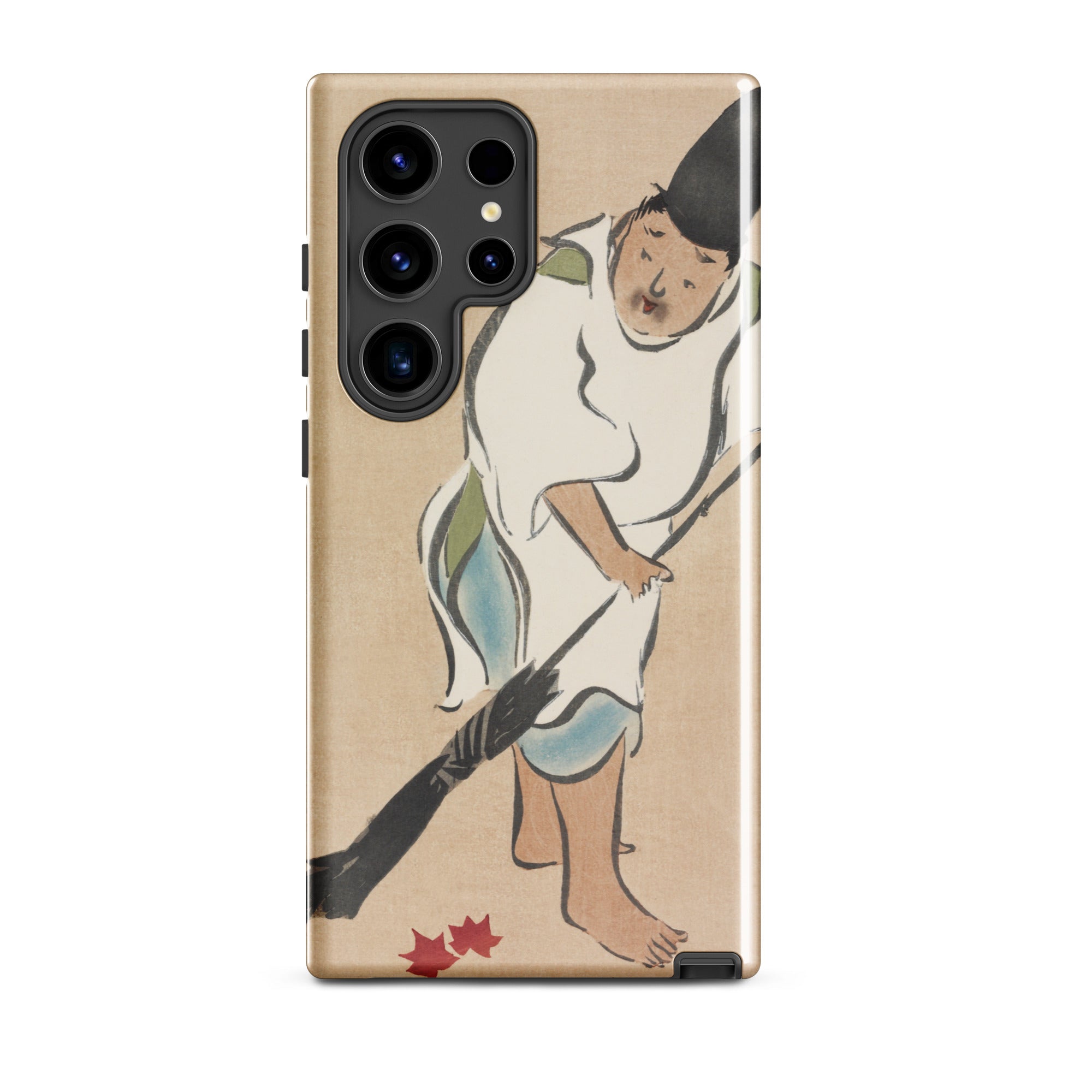 Raking Kamisaka Sekka Rinpa Art Samsung Case, Galaxy S24 Ultra / Matte, Smartphone Case Traditional Japanese Painting Man Broom Red