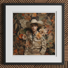 Rashid - Gay Arabic Cowboy Dandy Art Print, 12x12’’ / 31x31cm / Black Frame / 2’’ Matboard, Framed Artwork Person Cowboy Hat Uniform Amidst