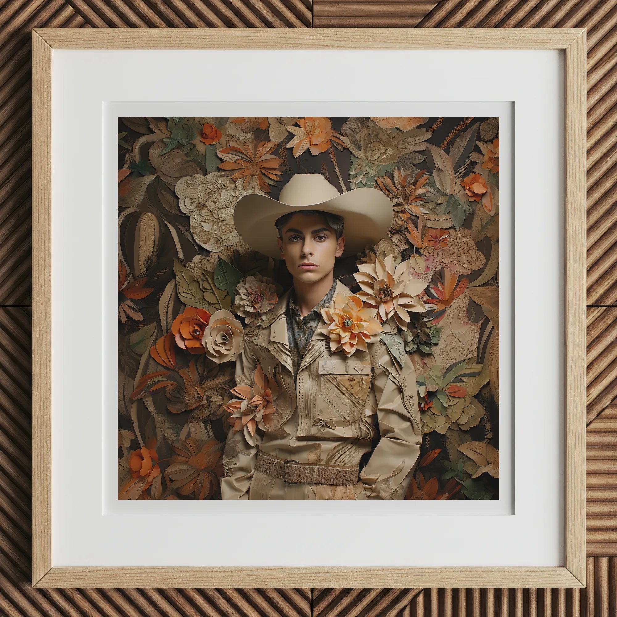 Rashid - Gay Arabic Cowboy Dandy Art Print, 12x12’’ / 31x31cm / Natural Frame / 2’’ Matboard, Framed Artwork Person Cowboy Hat Uniform