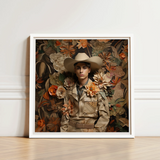 Framed Portrait Man Beige Cowboy Hat Jacket Surrounded Gay Arabic, Dandy, Rashid Stands Tall