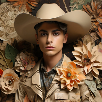 Rashid - Gay Arabic Cowboy Dandy Art Print / Canvas Cowboy Hat Wide Brim Light Brown Leather Texture Gay Arabic Cowboy, Dandy, Rashid