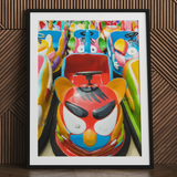 Rat Pack - Amusement Park Bumper Car Art Print / Canvas Vibrant Red Blue Cartoon Bird-themed Bumper Car Yellow Art, Amusement Park Bumper,