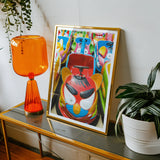 Rat Pack - Amusement Park Bumper Car Art Print, Colorful Abstract Painting Gold Frame Stylized Figure Vibrant