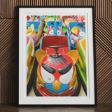 Rat Pack - Amusement Park Bumper Car Art Print, Colorful Abstract Painting Stylized Face Mask Bold Geometric