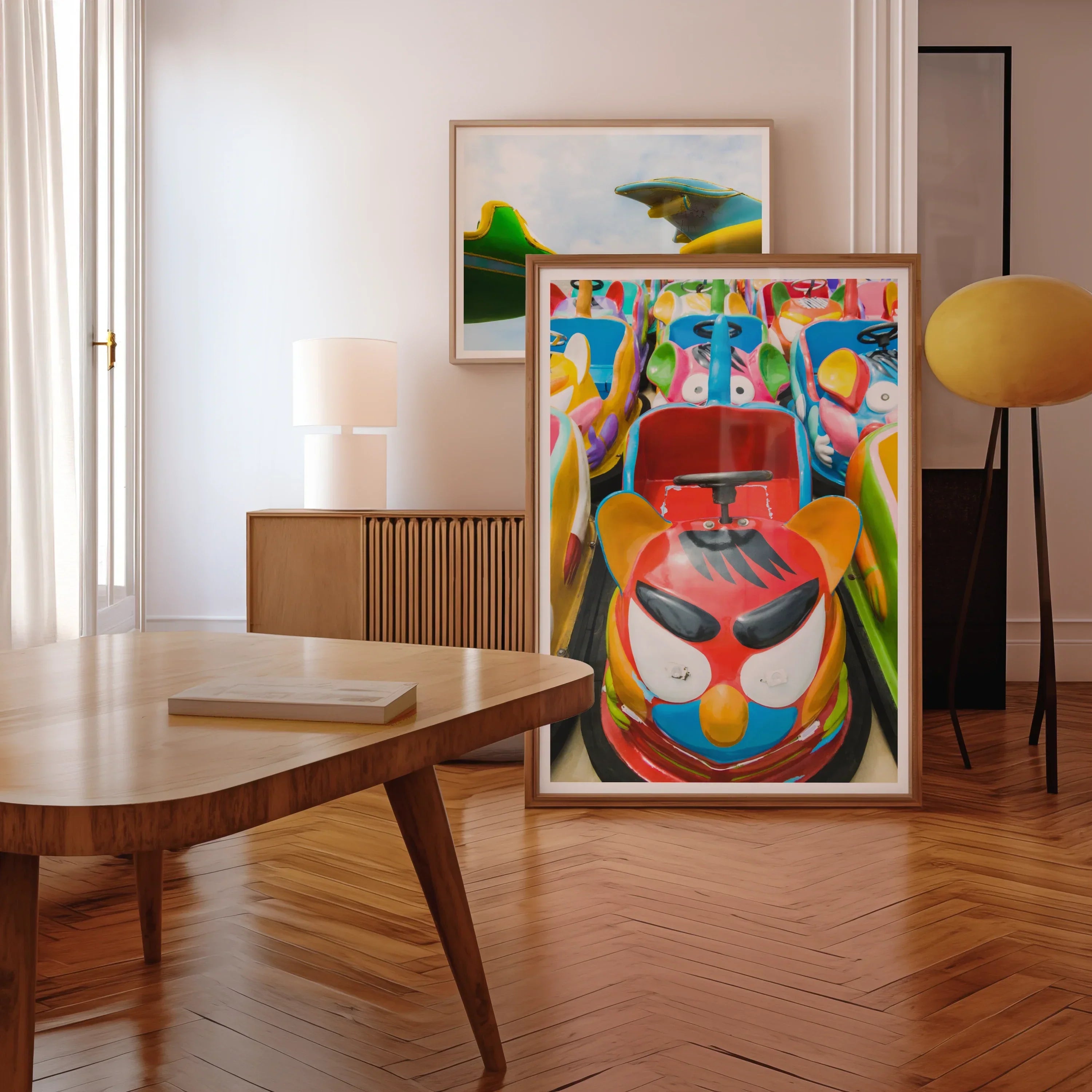 Rat Pack Amusement Park Bumper Car Art Print, Colorful Abstract Painting Stylized Figure Bold Shapes Vibrant