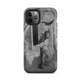 The Raven Edgar Allan Poe - Gustave Dore Iphone Case, 11 Pro / Matte, Black White Illustration Man Crow Window Phone Case