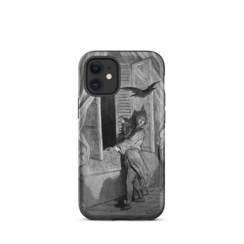 The Raven Edgar Allan Poe - Gustave Dore Iphone Case, 12 Mini / Matte, Black White Smartphone Case Gothic Illustration