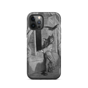 The Raven Edgar Allan Poe - Gustave Dore Iphone Case, 12 Pro / Matte, Black White Smartphone Case Gothic-style Illustration