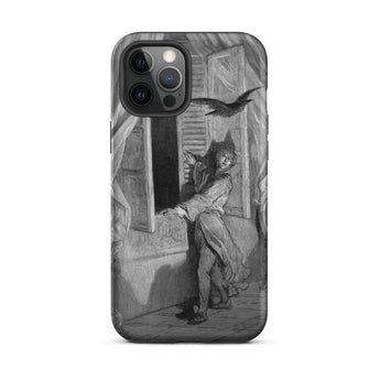 The Raven Edgar Allan Poe - Gustave Dore Iphone Case, 12 Pro Max / Matte, Black White Illustrated Phone Case