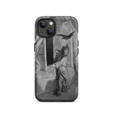 The Raven Edgar Allan Poe - Gustave Dore Iphone Case, 13 / Matte, Black Iphone Case Grayscale Illustration Person Window Bird