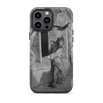 The Raven Edgar Allan Poe - Gustave Dore Iphone Case, 13 Pro Max / Matte, Black White Illustrative Art Iphone Case