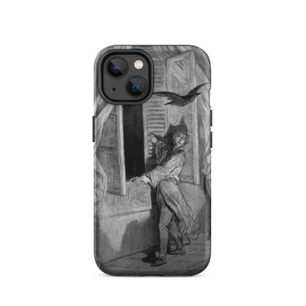 The Raven Edgar Allan Poe - Gustave Dore Iphone Case, 14 / Matte, Iphone Black White Illustrated Case Person Window Bird