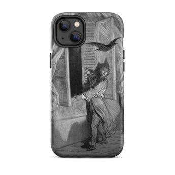 The Raven Edgar Allan Poe - Gustave Dore Iphone Case, 14 Plus / Matte, Black Iphone 13 Pro Case Monochrome Illustration Figure