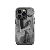 The Raven Edgar Allan Poe - Gustave Dore Iphone Case, 14 Pro / Matte, Black White Illustration Man Bird Smartphone Case
